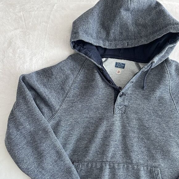 J Crew Sweatshirt Mens Medium Vintage Fleece Hoodie Henley Pocket Heather Blue - Picture 3 of 8